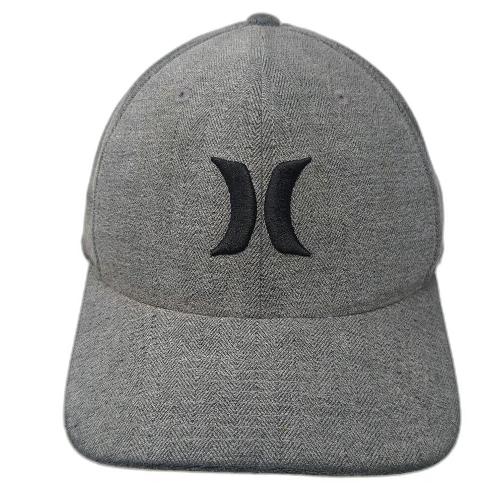 Hurley Baseball Cap Gray XL Flexfit Herringbone Pattern Embroidered Logo hat